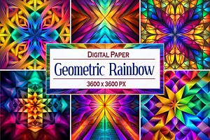 Geometric Rainbow Patterns, a Pattern Graphic by Printable Treasure
