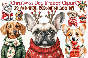 Christmas Dog Breeds Clipart Bundle, an Illustration by Sublimation Artist