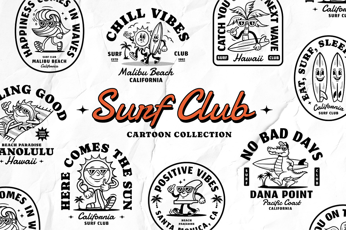 Surf Club Cartoon Collection, an Illustration by cd-design.co (Photo 1 of 8)