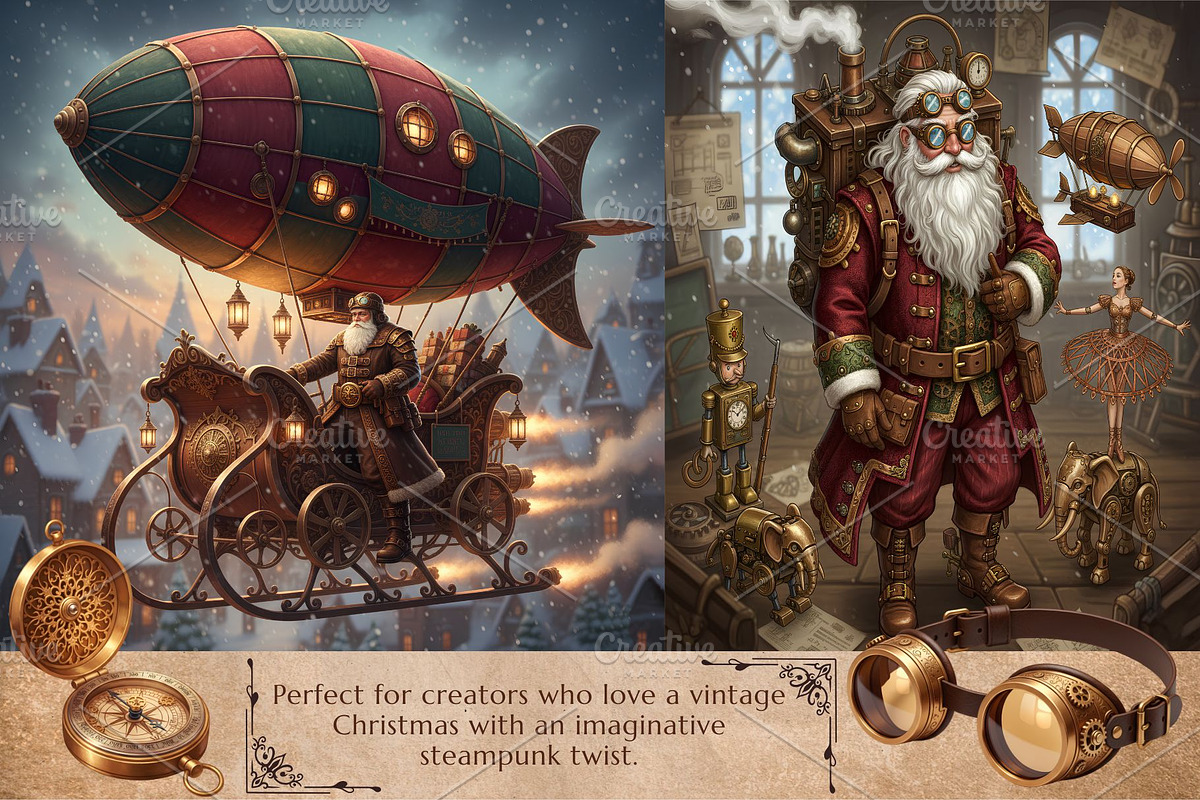SteamPunk Christmas bundle 300 DPI, a Seasonal Illustration by Floraphoria (Photo 2 of 15)