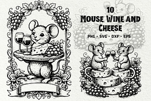 Mouse Wine and Cheese Graphics, a Decorative Illustration by DENIDigitalArtSudio