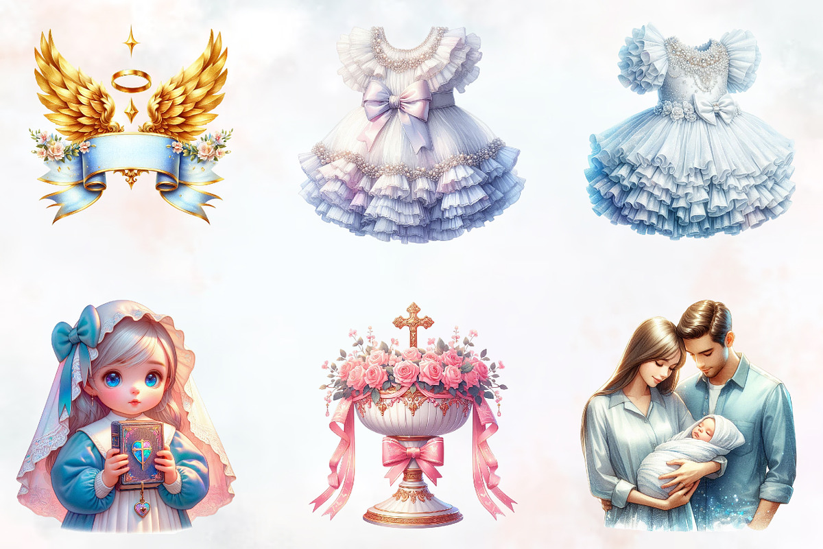 Baby Girl Baptism Watercolor Clipart, an Illustration by RobertsArt (Photo 6 of 7)