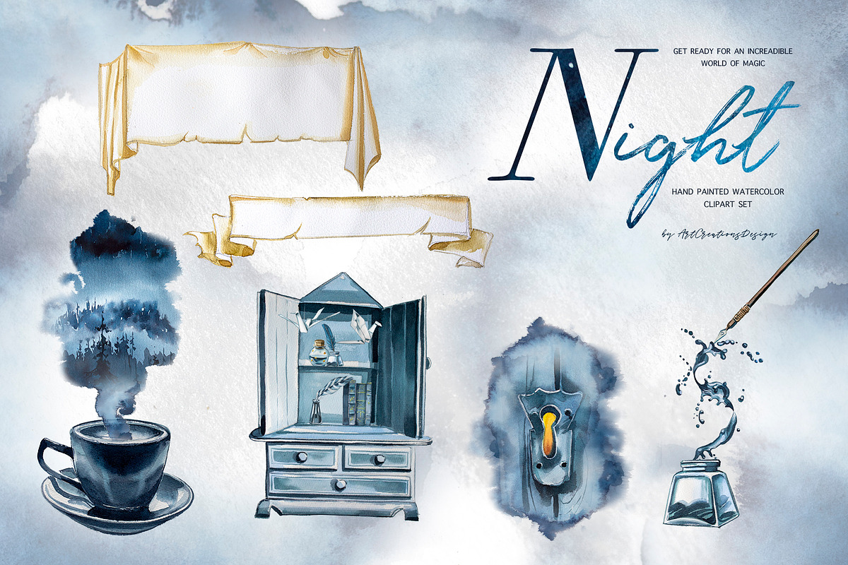 Hand-Painted Night Clipart Set, an Animal Illustration by ArtCreationsDesign (Photo 20 of 29)