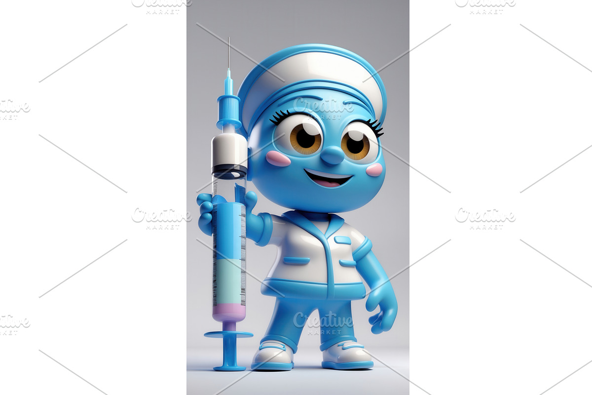 Cute blue cartoon nurse character, an Illustration by tilialucida