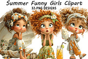 Summer Funny Girls Clipart, an Illustration by Daily.Designs (Thumbnail 1 of 6)