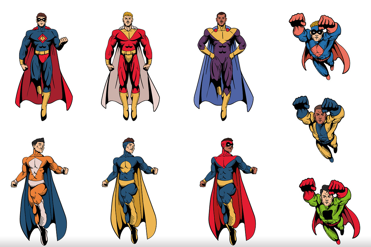 Superhero Character Illustration Set