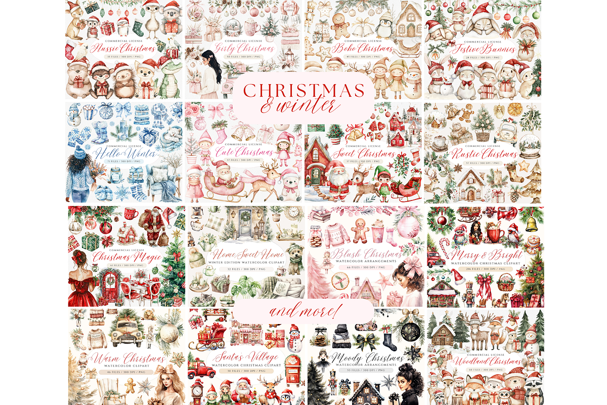 Watercolor Clipart Whole Shop Bundle, a Seasonal Illustration by ClipArtCharm (Photo 6 of 9)