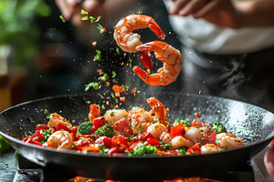 Delicious Shrimp Stir Fry Cooking in, a Food & Drink Photo by Pixeness Studio
