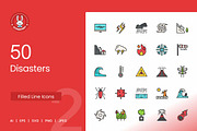 50 Disasters Filled Line Icons, an Icon by IconBunny (Thumbnail 1 of 2)
