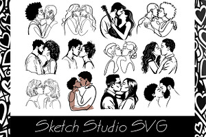 Kissing couple svg format, a Person Illustration by SketchArtStudio