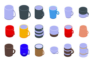 Mug Icons Set, Isometric Style