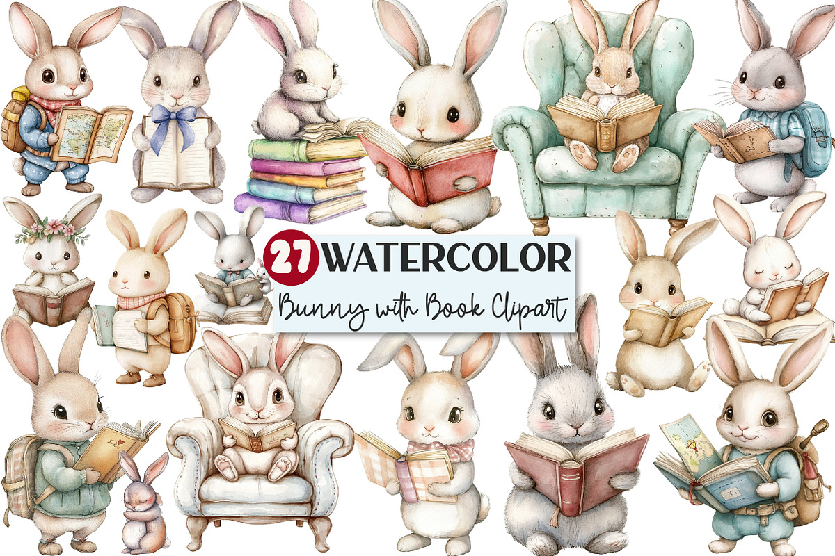 Bunny with Book Clipart, an Illustration by Rose Art (Photo 1 of 4)