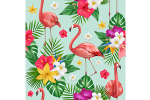 Flamingo Pattern. Exotic Birds And