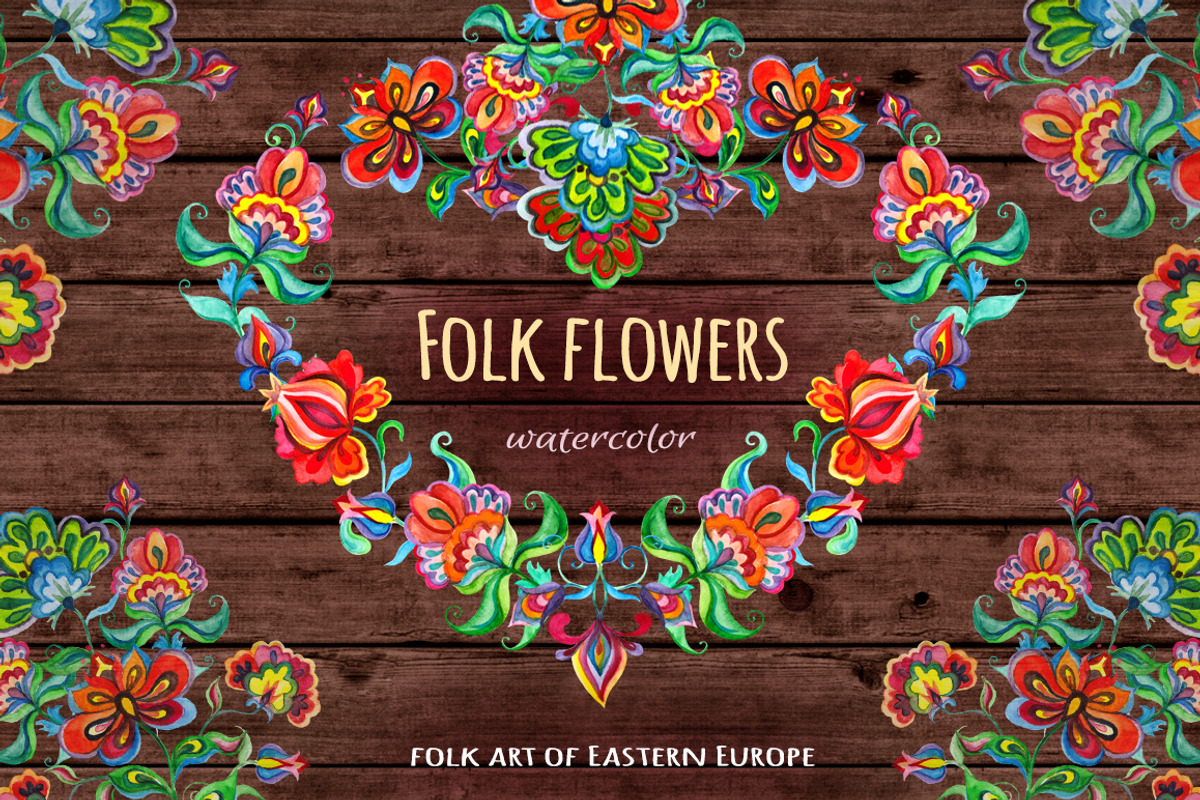 Folk flowers watercolor clipart, a Decorative Illustration by Where summer is (Photo 1 of 8)