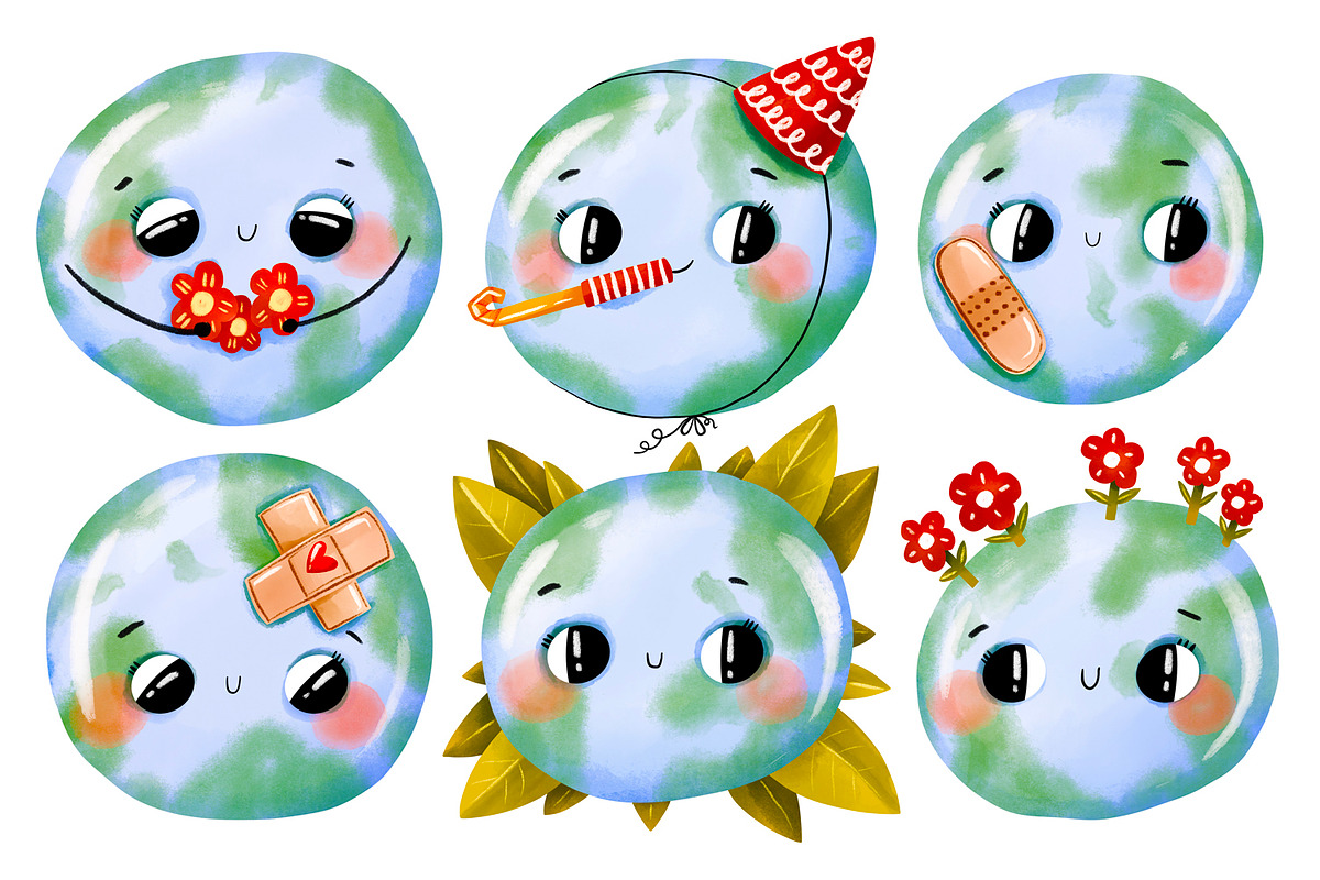 Cute Earth Day Clipart Set, Kawaii, an Education Illustration by the_myro (Photo 1 of 7)