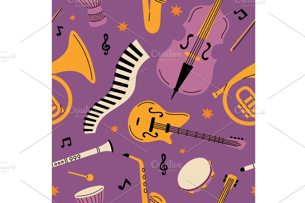 Musical instruments seamless pattern, a Texture Illustration by YummyBuum