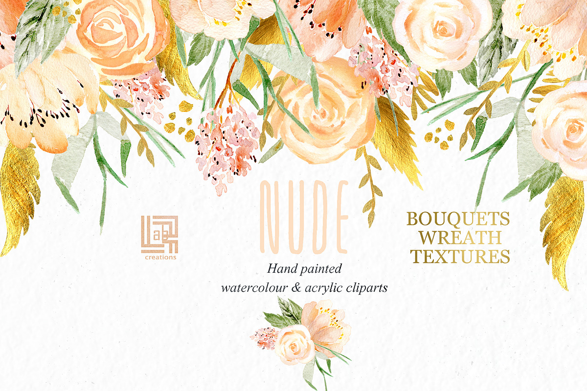 Nude & gold. Watercolor clipart, a Texture Illustration by LABFcreations (Photo 4 of 11)
