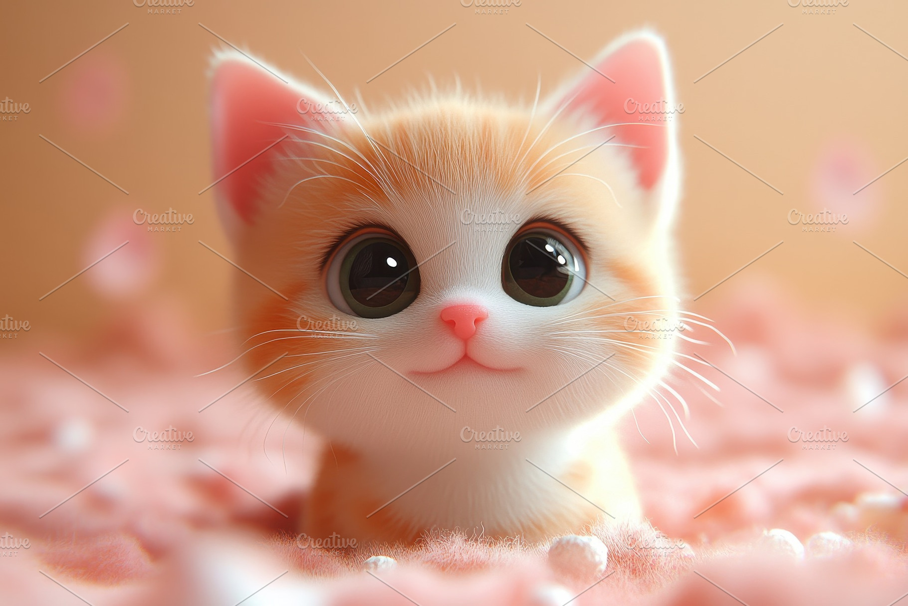 Cute orange kitten with big eyes sit, a Photo by Tanuart