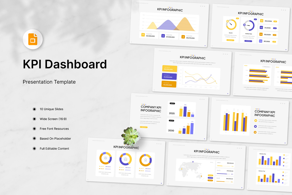 KPI Dashboard Google Slides, a Presentation Template by Antstheme (Photo 1 of 3)