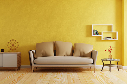 Modern living room in yellow tone color style background. Interi, an Architecture Photo by Ministocker