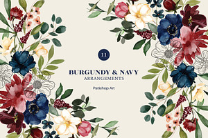 Burgundy & Navy Watercolor Clipart