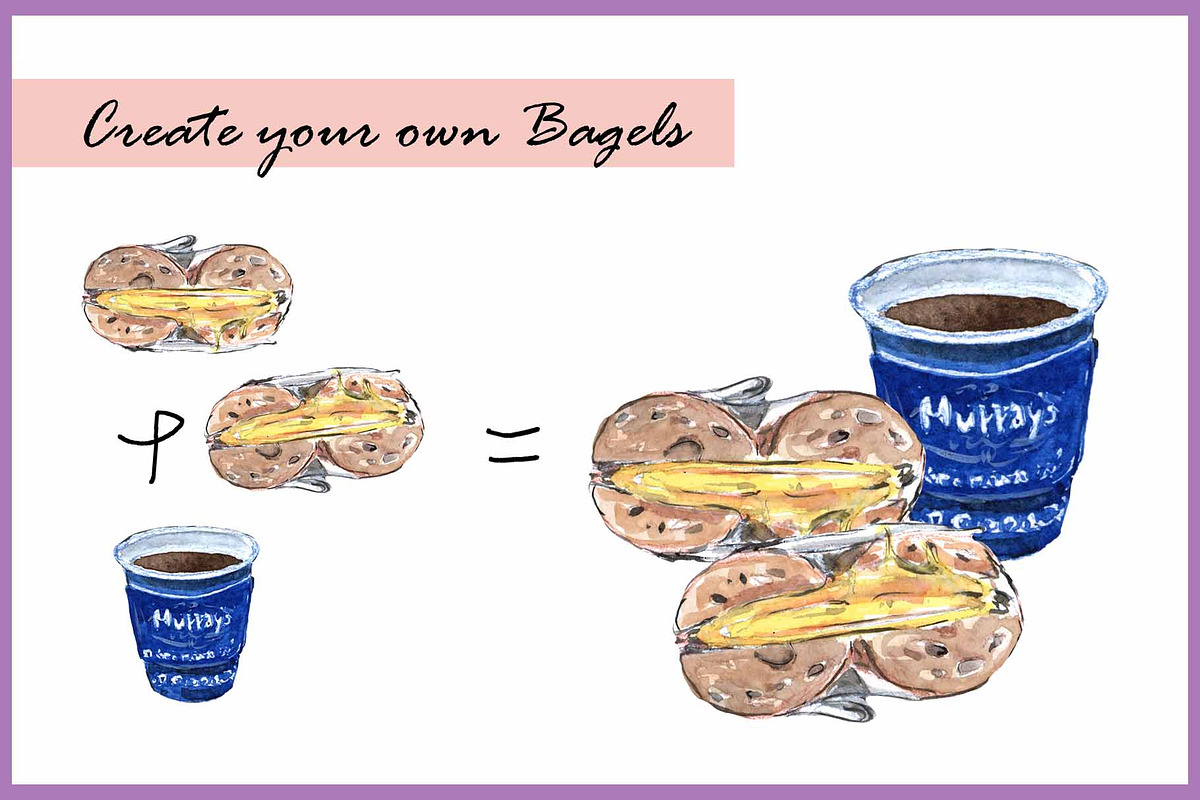 Bagels & Coffee-Watercolor Clipart, a Food Illustration by VianneArt (Photo 4 of 6)