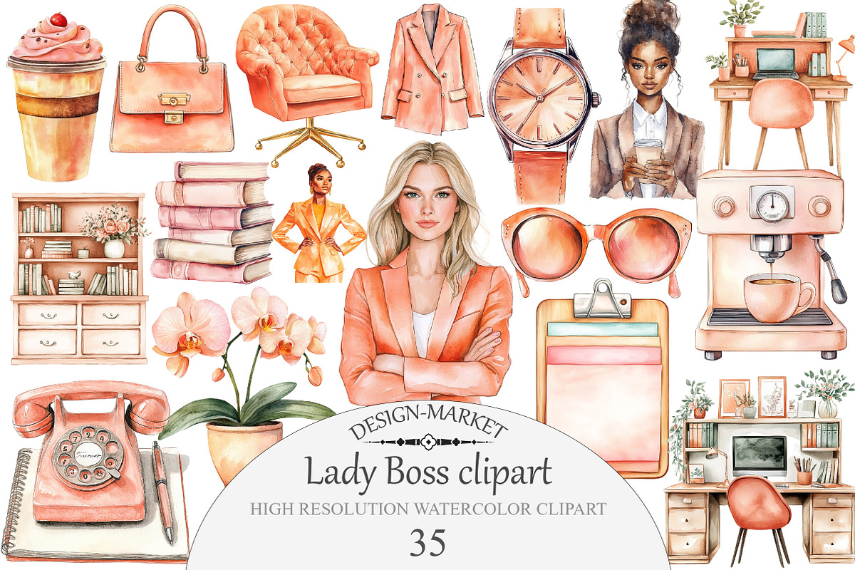 Watercolor Lady Boss clipart, an Illustration by Design Market (Photo 1 of 4)