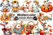 Watercolor Autumn Bunny Clipart, an Illustration by Black Bird Studio (Thumbnail 1 of 6)