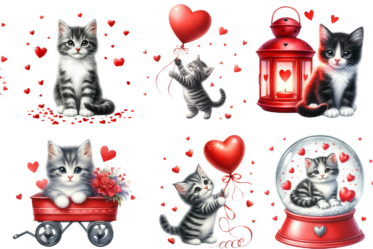 Valentine Kitten Cliparts Bundle, an Illustration by Designworld (Photo 2 of 4)
