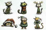 Whimsical Christmas Cats Clipart, an Illustration by Creative Art (Thumbnail 5 of 10)