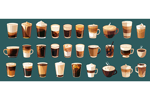 Coffee Drinks. Flat Hot Drink Types