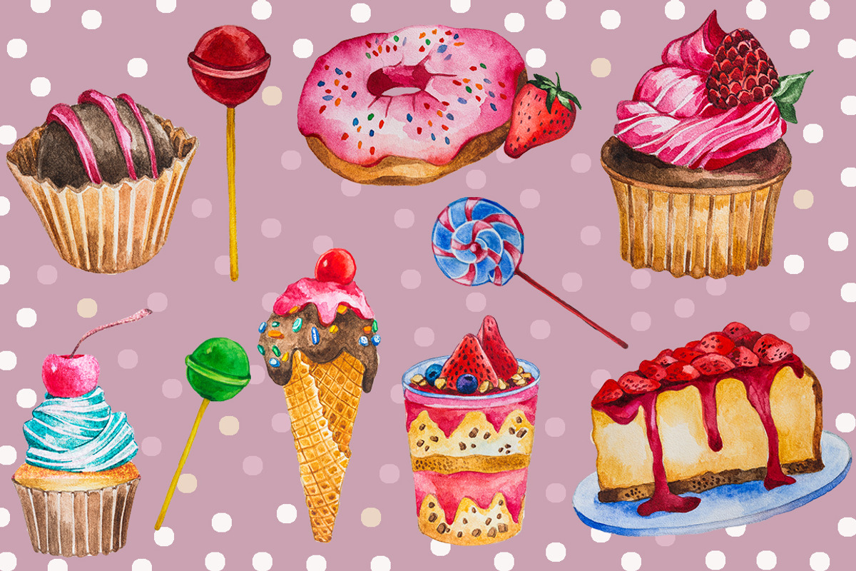 Watercolor Desserts & Sweets Set, a Food Illustration by LidiaP (Photo 3 of 3)