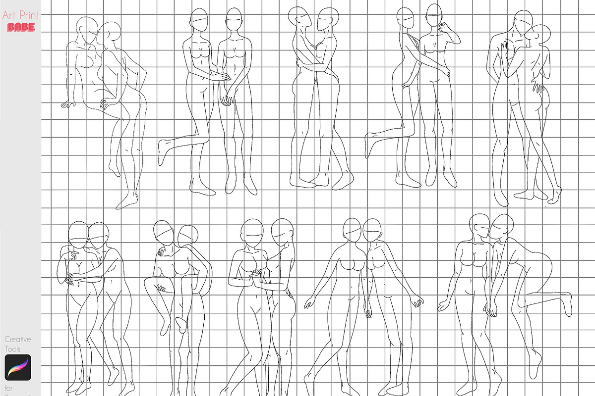 Procreate Couple Body Poses Anime, a Brush Add-On by ArtPrintBabe (Photo 10 of 12)