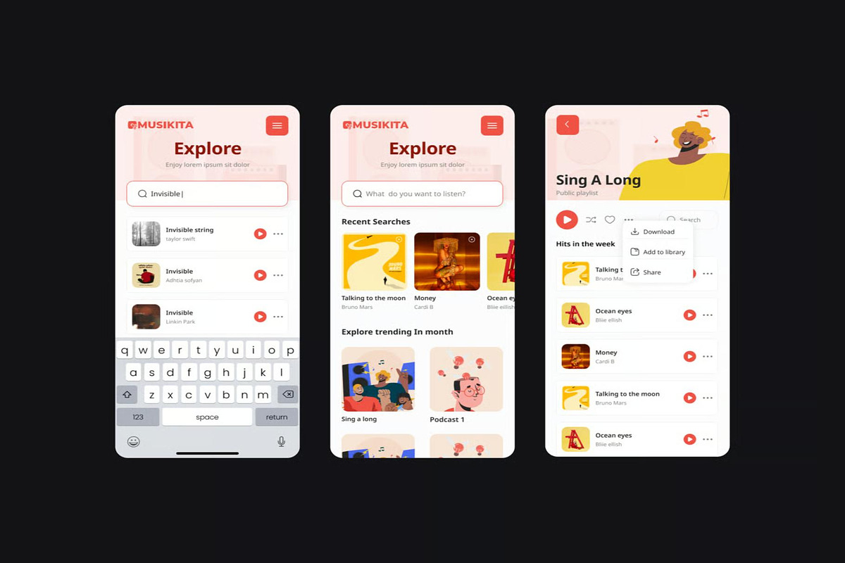 Musikita Music Player Mobile App UI, an UI Kit Template by Lumina_ui_ux202 (Photo 7 of 7)