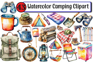 Watercolor Camping Clipart, an Illustration by Design Market