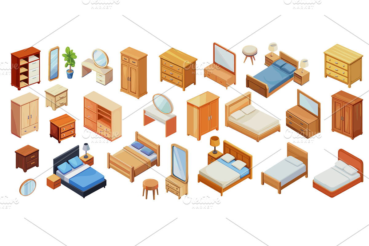 Isometric bedroom furniture. Room, an Object Illustration by Stock-Smart-Start