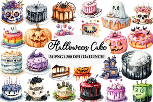 Watercolor Halloween Cake Clipart, an Illustration by Daily.Designs