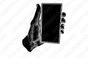 Hand Holding Mobile Phone Vintage, a Technology Illustration by Christos Georghiou