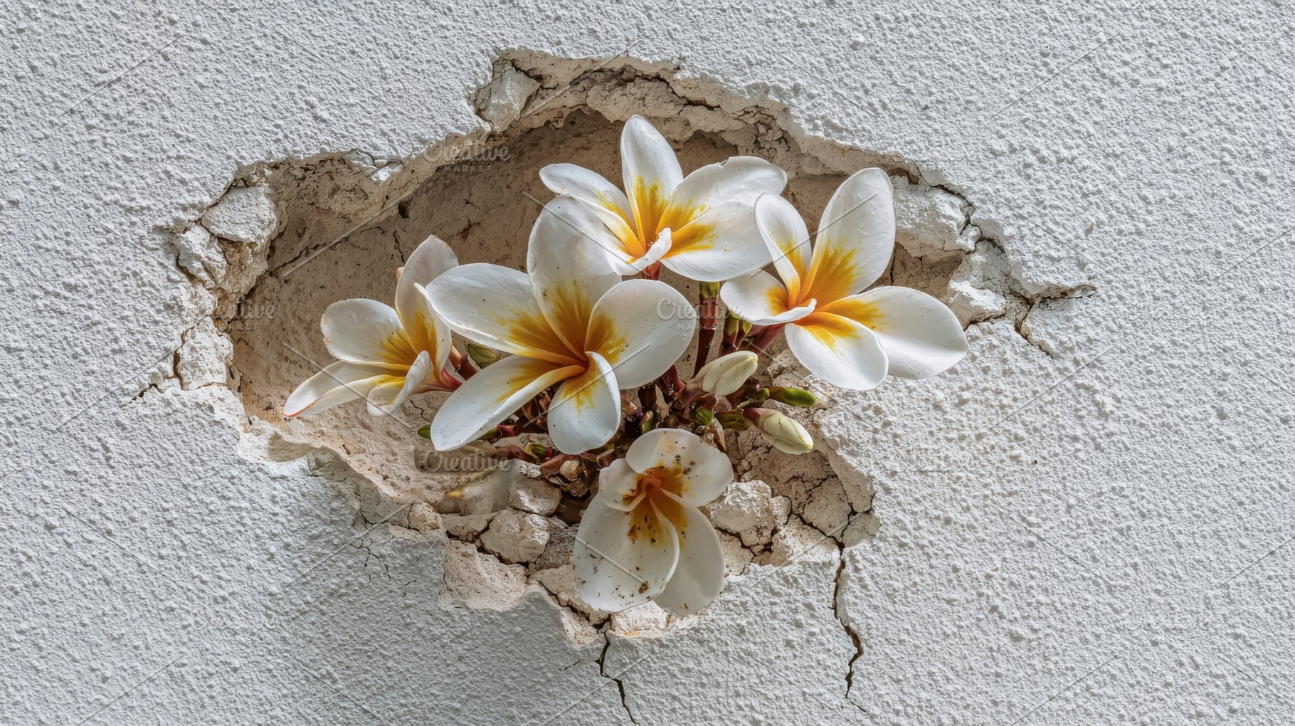 Flowers growing through a wall crack, a Photo by Beautiful things