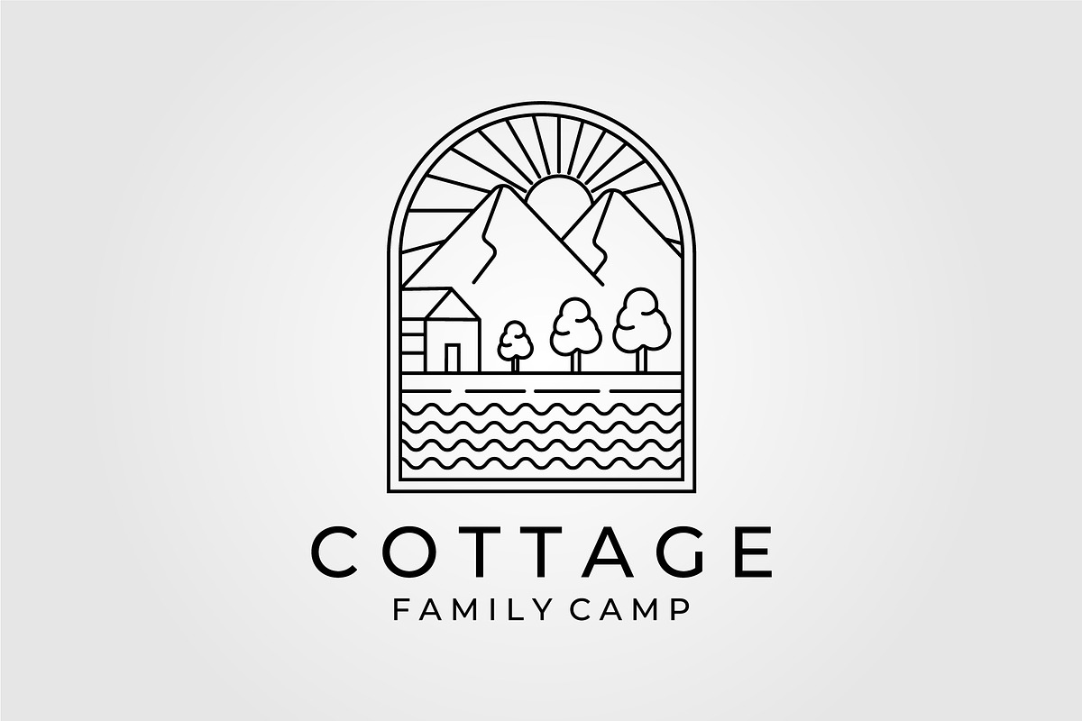 cottage or cabin line art minimalist, a Branding & Logo Template by zyxroun shop