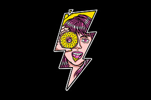 woman holding a donut with lightning