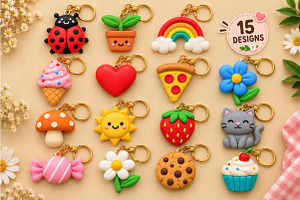 Kawaii Food Keychain STL Bundle