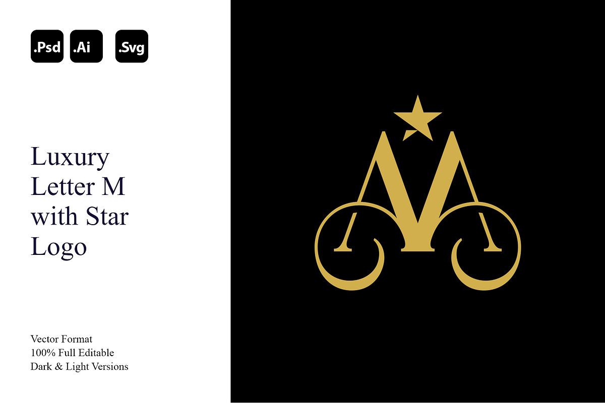 Luxury Letter M with Star Logo, a Branding & Logo Template by Luxury Logos (Photo 1 of 4)