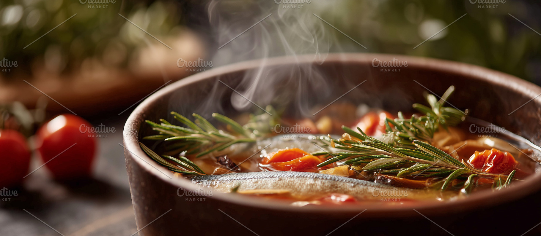Hot homemade fish soup with fresh, a Food & Drink Photo by MistyDay