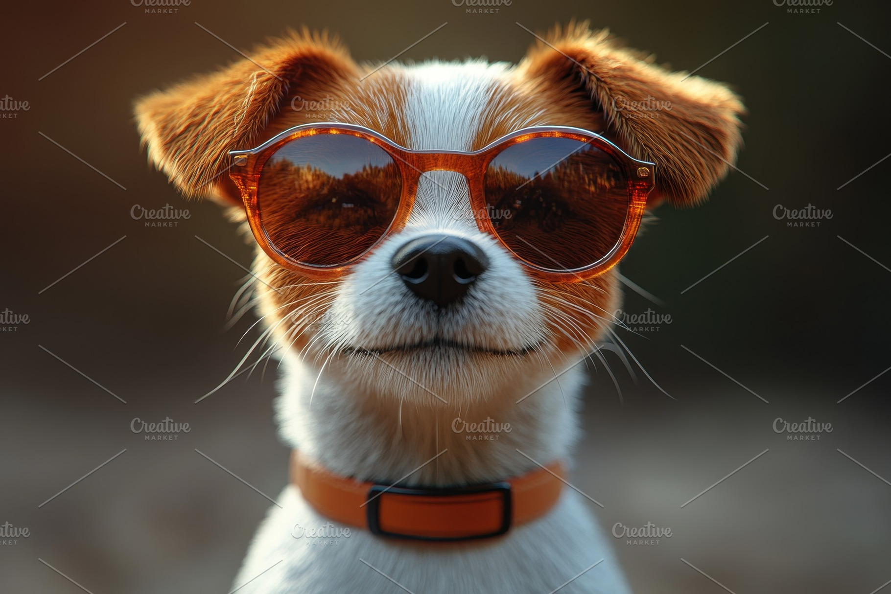 Playful dog wearing stylish sunglass, a Photo by Tanuart