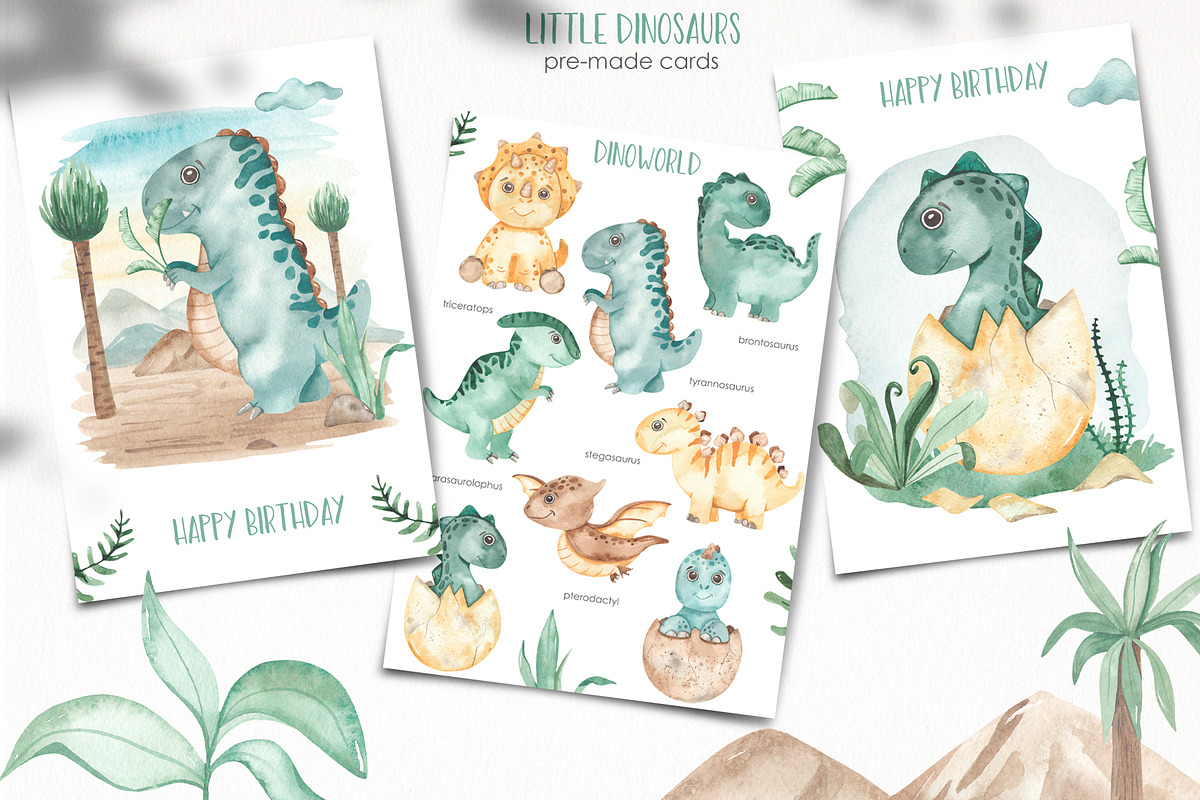 Little dinosaurs watercolor, an Animal Illustration by Marina Ermakova (Photo 6 of 13)