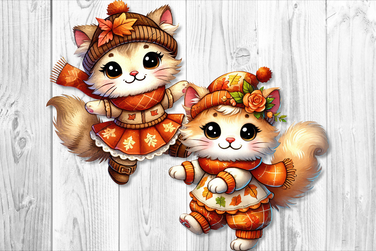 Cute Autumn Little Cat Clipart Set, a Seasonal Illustration by V Design Creator (Photo 6 of 9)