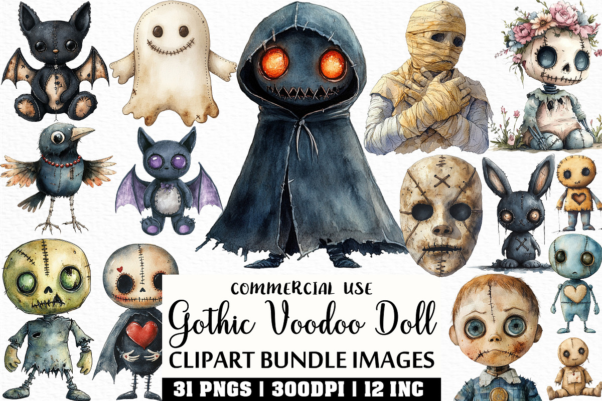Halloween Gothic Voodoo Doll Clipart, an Illustration by Craft Nest (Photo 1 of 6)