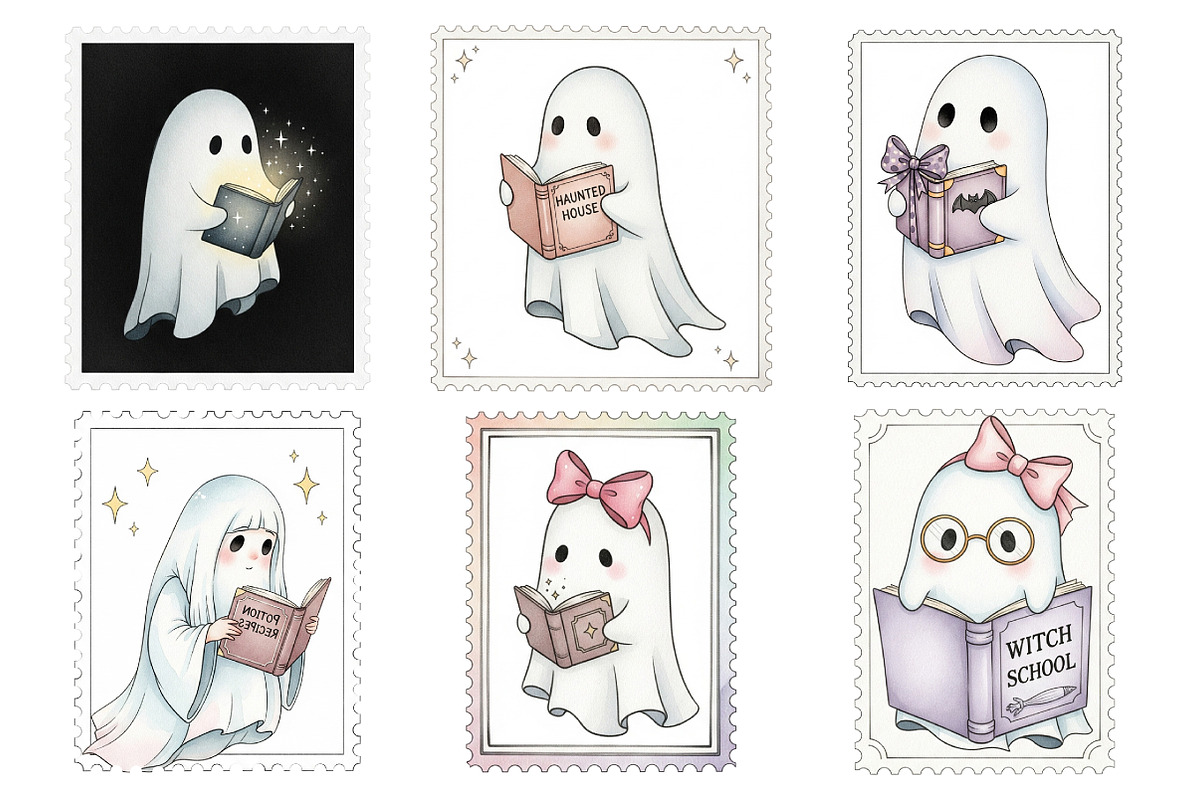 Halloween Ghost Read Book Stamp Clip, an Illustration by Daily.Designs (Photo 3 of 4)