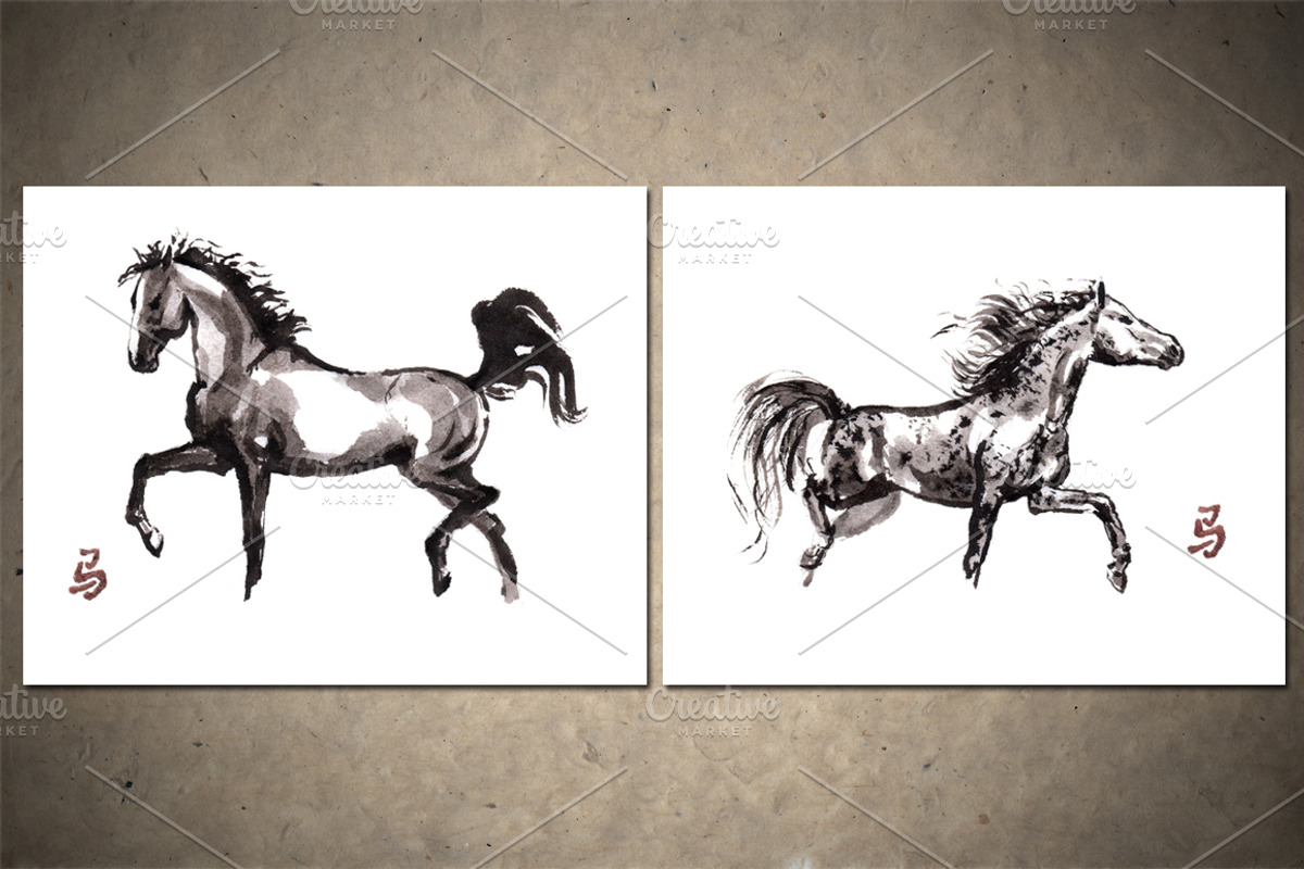 Horses Sumi-e, an Animal Illustration by StabuLaRasa illustration (Photo 12 of 21)